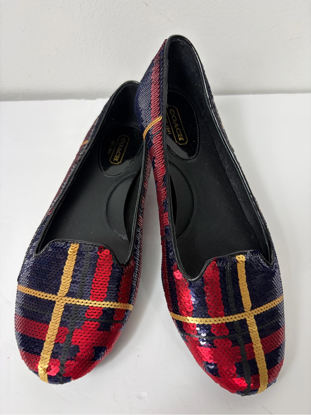 Coach Debrorah Tartan Sequin Ballet Flats 7.5